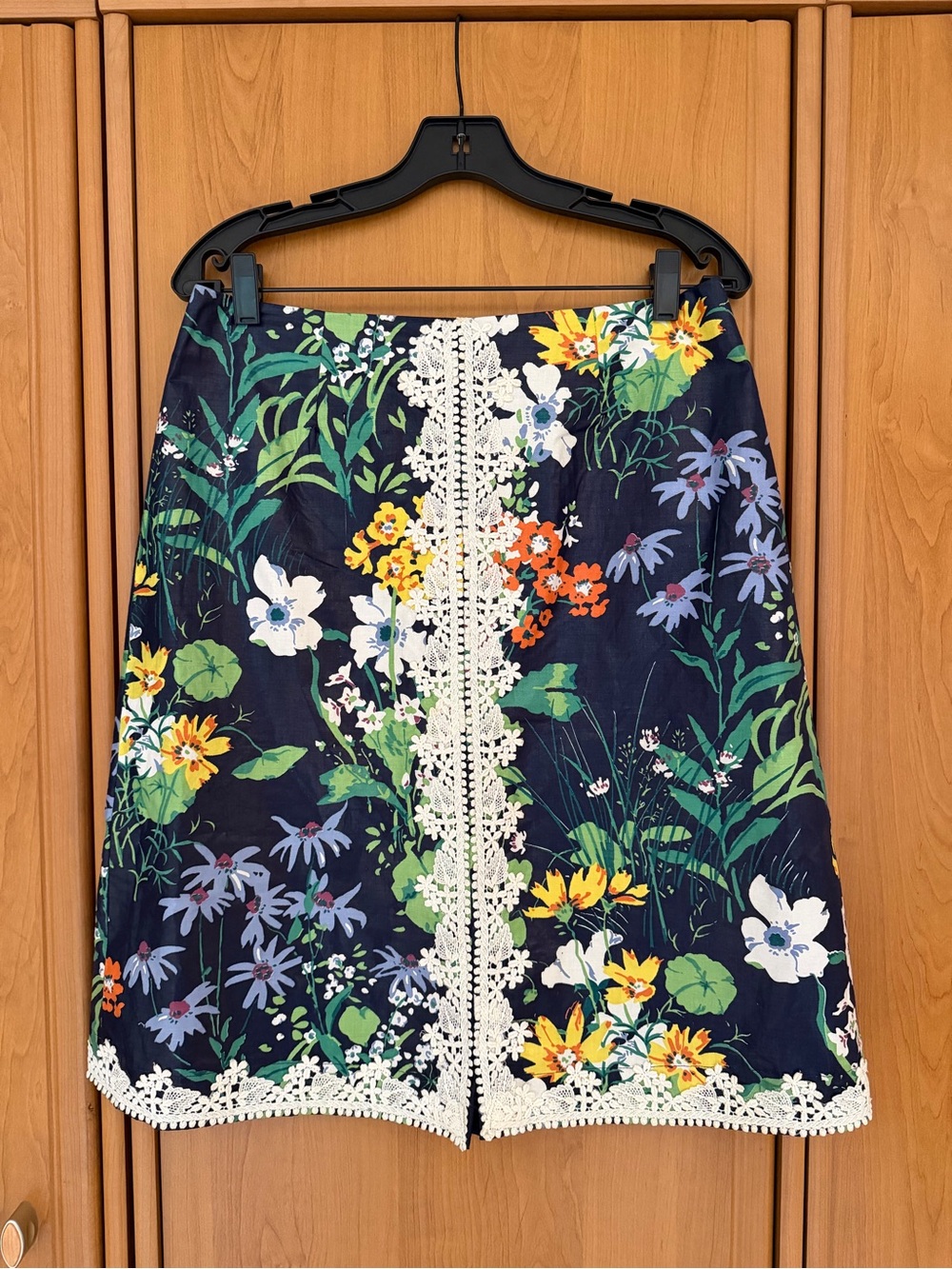 La Shack Floral 100% Cotton Lace Trim Skirt Navy Multicolor Size 12